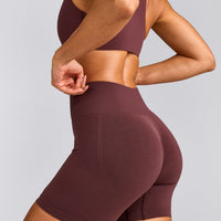 EffortlessLift™ Seamless Shorts with Grey Logo | Velvet Mocha