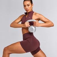 EffortlessLift™ Seamless Shorts with Grey Logo | Velvet Mocha
