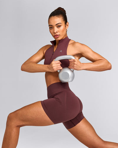 EffortlessLift™ Seamless Shorts with Grey Logo | Velvet Mocha