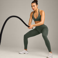 EffortlessLift™ Seamless Leggings with Grey Logo | Dark Khaki