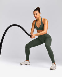 EffortlessLift™ Seamless Leggings with Grey Logo | Dark Khaki
