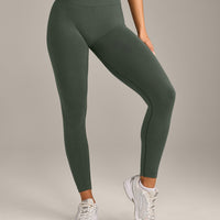 EffortlessLift™ Seamless Mid Rise Leggings with Grey Logo | Dark Khaki