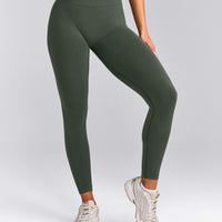 EffortlessLift™ Seamless Mid Rise Leggings with Gray Logo | Dark Khaki