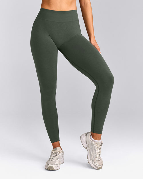 EffortlessLift™ Seamless Mid Rise Leggings with Gray Logo | Dark Khaki