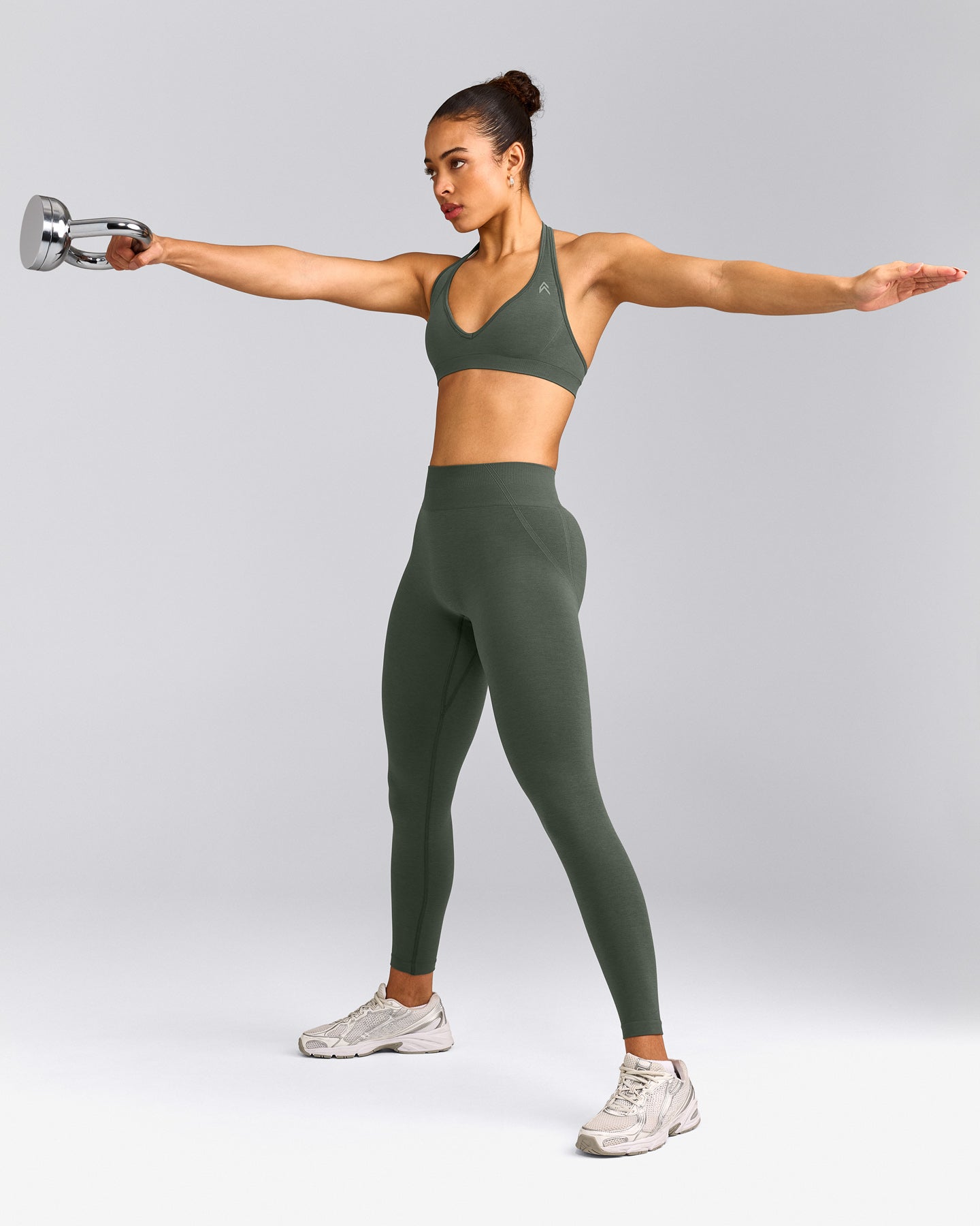 EffortlessLift™ Seamless Mid Rise Leggings with Gray Logo | Dark Khaki