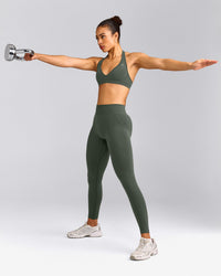 EffortlessLift™ Seamless Mid Rise Leggings with Gray Logo | Dark Khaki