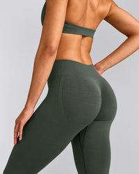 EffortlessLift™ Seamless Mid Rise Leggings with Gray Logo | Dark Khaki