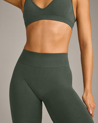 EffortlessLift™ Seamless Mid Rise Leggings with Grey Logo | Dark Khaki