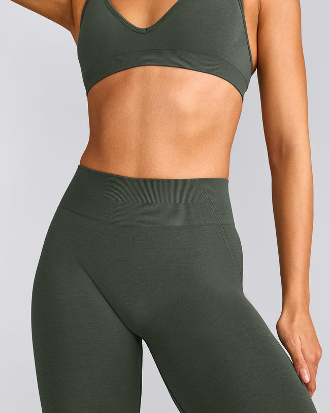 EffortlessLift™ Seamless Mid Rise Leggings with Gray Logo | Dark Khaki