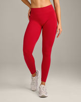 EffortlessLift™ Seamless Mid Rise Leggings with Grey Logo | Fiery Red