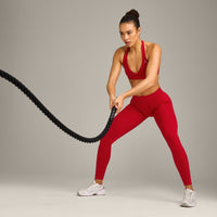 EffortlessLift™ Seamless Mid Rise Leggings with Grey Logo | Fiery Red
