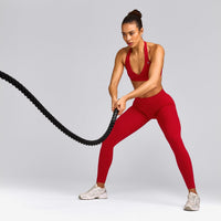 EffortlessLift™ Seamless Mid Rise Leggings with Grey Logo | Fiery Red