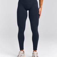 EffortlessLift™ Seamless Mid Rise Leggings with Grey Logo | True Blue