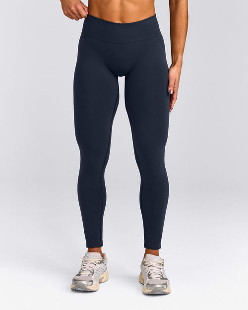 EffortlessLift™ Seamless Mid Rise Leggings with Gray Logo | True Blue