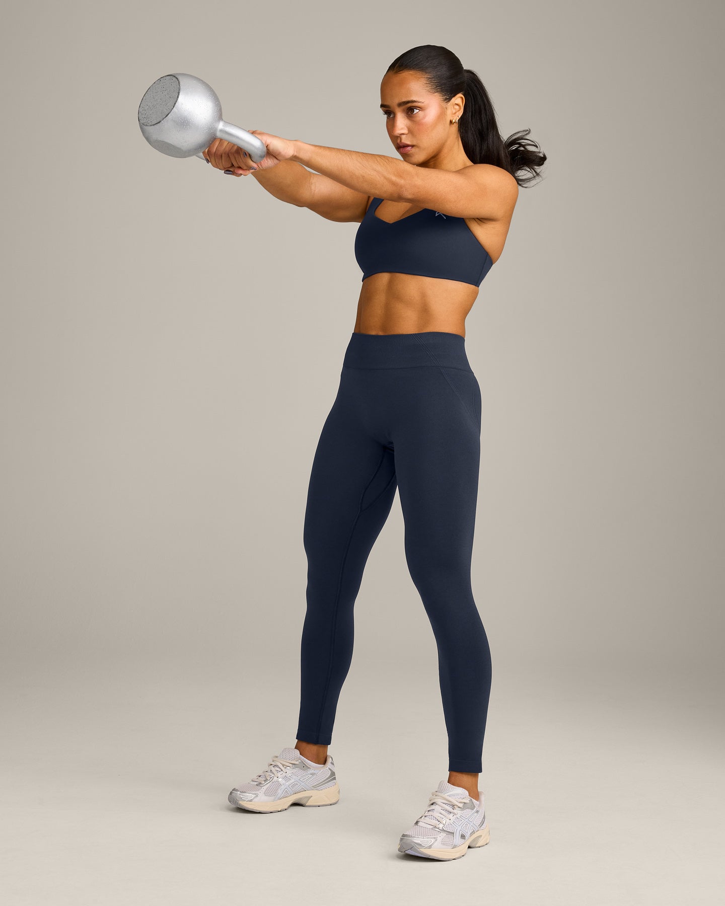 EffortlessLift™ Seamless Mid Rise Leggings with Grey Logo | True Blue