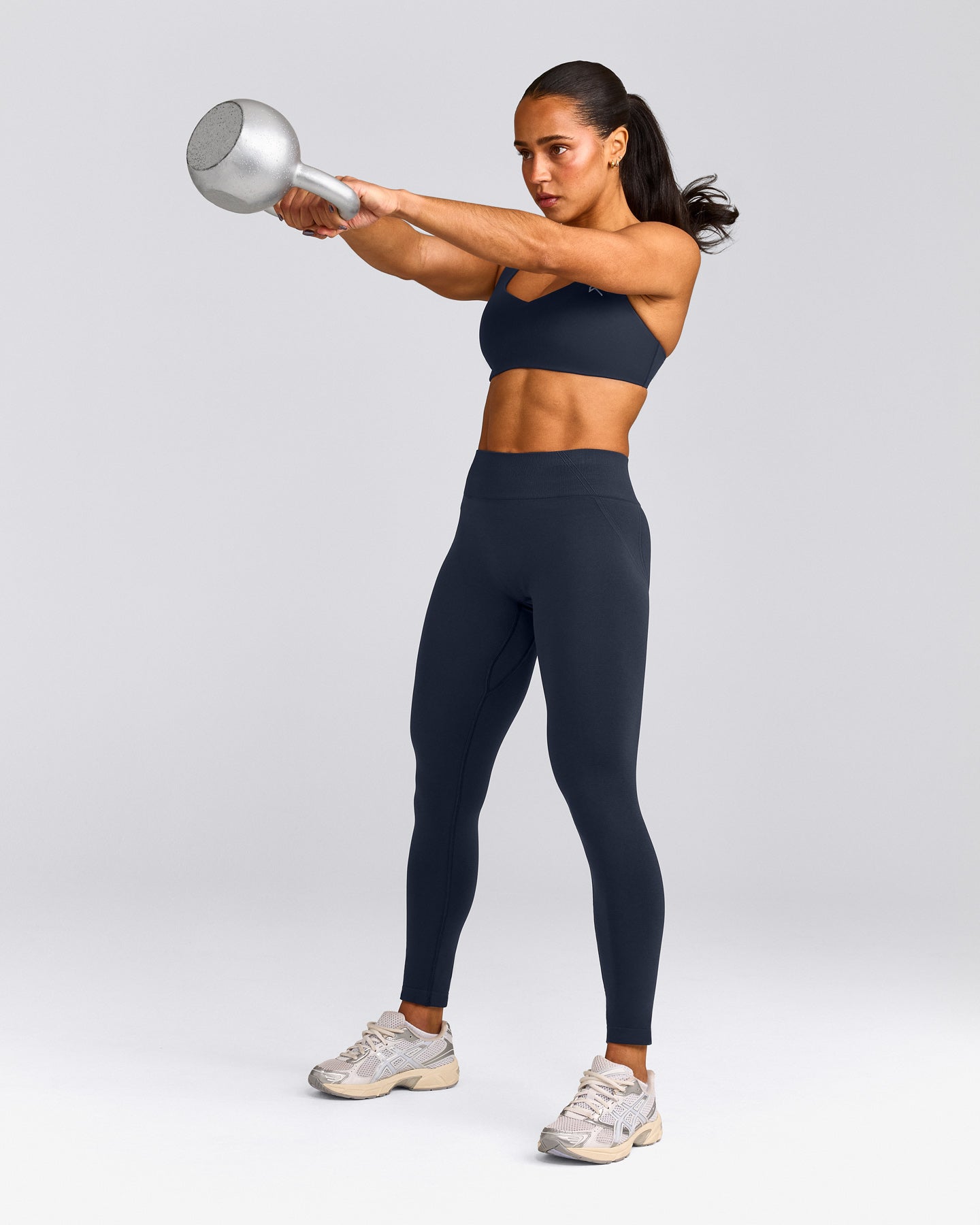 EffortlessLift™ Seamless Mid Rise Leggings with Grey Logo | True Blue