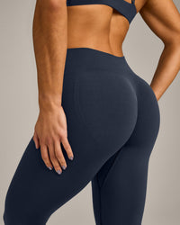 EffortlessLift™ Seamless Mid Rise Leggings with Grey Logo | True Blue
