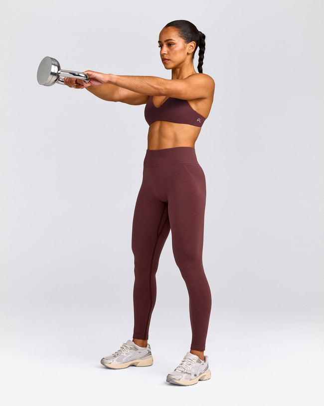 EffortlessLift™ Seamless Mid Rise Leggings with Grey Logo | Velvet Mocha