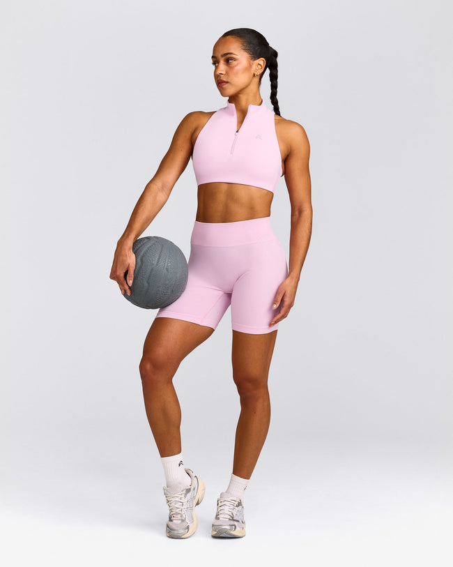 EffortlessLift™ Seamless Mid Rise Shorts with Grey Logo | Chalk Pink