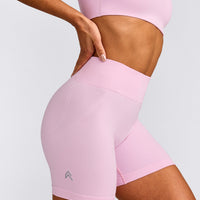 EffortlessLift™ Seamless Mid Rise Shorts with Grey Logo | Chalk Pink