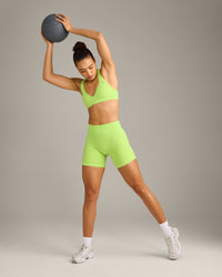 EffortlessLift™ Seamless Mid Rise Shorts with Grey Logo | Citrus Green