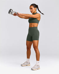 EffortlessLift™ Seamless Mid Rise Shorts with Gray Logo | Dark Khaki