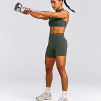 EffortlessLift™ Seamless Mid Rise Shorts with Gray Logo | Dark Khaki