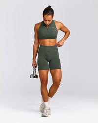 EffortlessLift™ Seamless Mid Rise Shorts with Gray Logo | Dark Khaki
