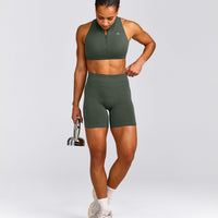 EffortlessLift™ Seamless Mid Rise Shorts with Gray Logo | Dark Khaki