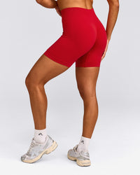 EffortlessLift™ Seamless Mid Rise Shorts with Grey Logo | Fiery Red