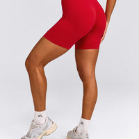 EffortlessLift™ Seamless Mid Rise Shorts with Grey Logo | Fiery Red
