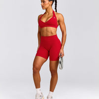 EffortlessLift™ Seamless Mid Rise Shorts with Grey Logo | Fiery Red