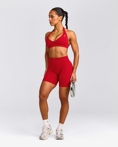 EffortlessLift™ Seamless Mid Rise Shorts with Grey Logo | Fiery Red