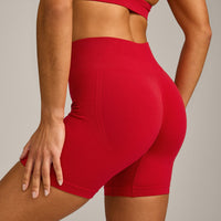 EffortlessLift™ Seamless Mid Rise Shorts with Grey Logo | Fiery Red