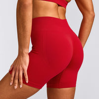 EffortlessLift™ Seamless Mid Rise Shorts with Grey Logo | Fiery Red