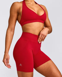 EffortlessLift™ Seamless Mid Rise Shorts with Grey Logo | Fiery Red