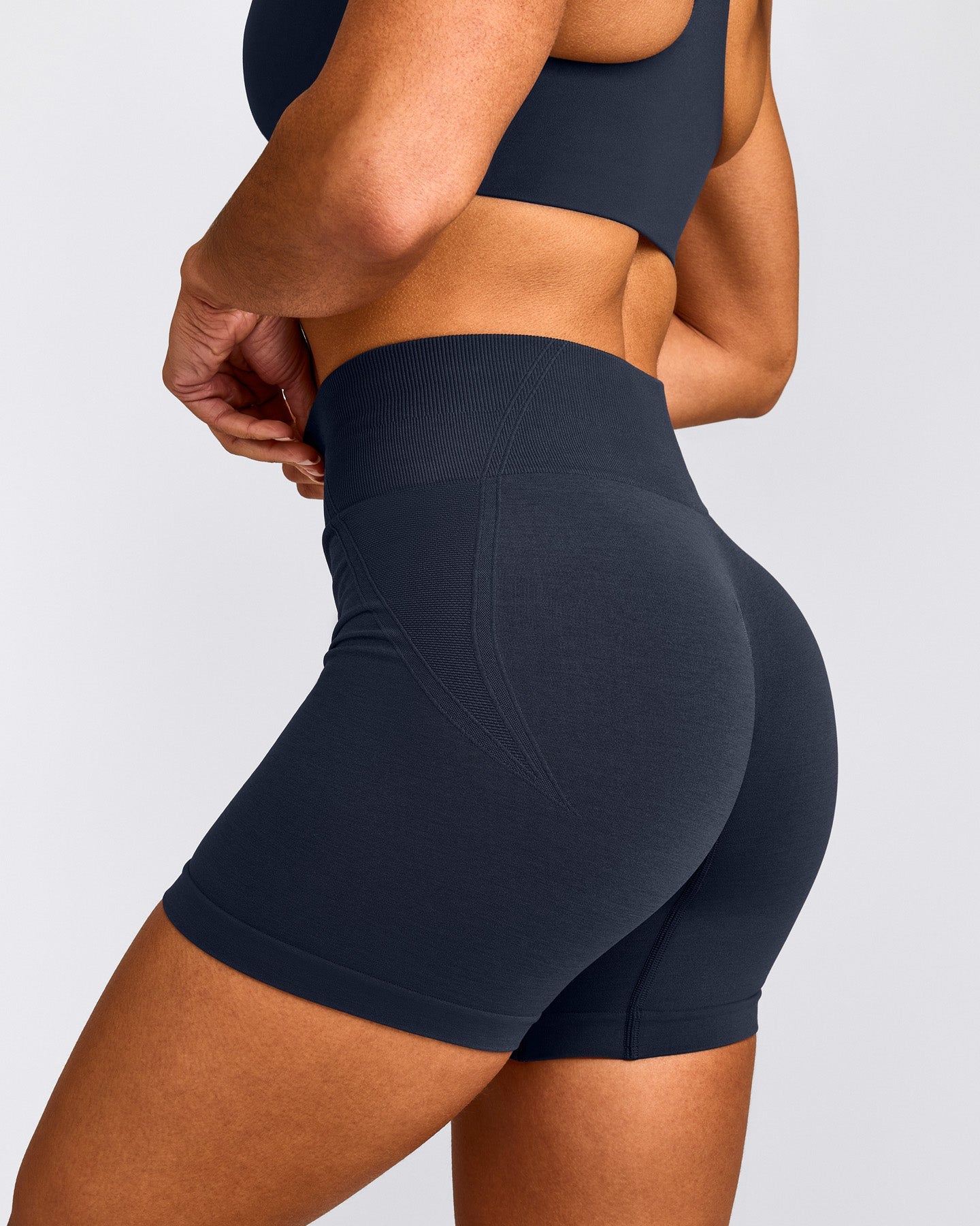 EffortlessLift™ Seamless Mid Rise Shorts with Grey Logo | True Blue