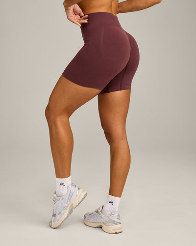 EffortlessLift™ Seamless Mid Rise Shorts with Grey Logo | Velvet Mocha