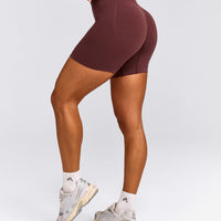 EffortlessLift™ Seamless Mid Rise Shorts with Grey Logo | Velvet Mocha