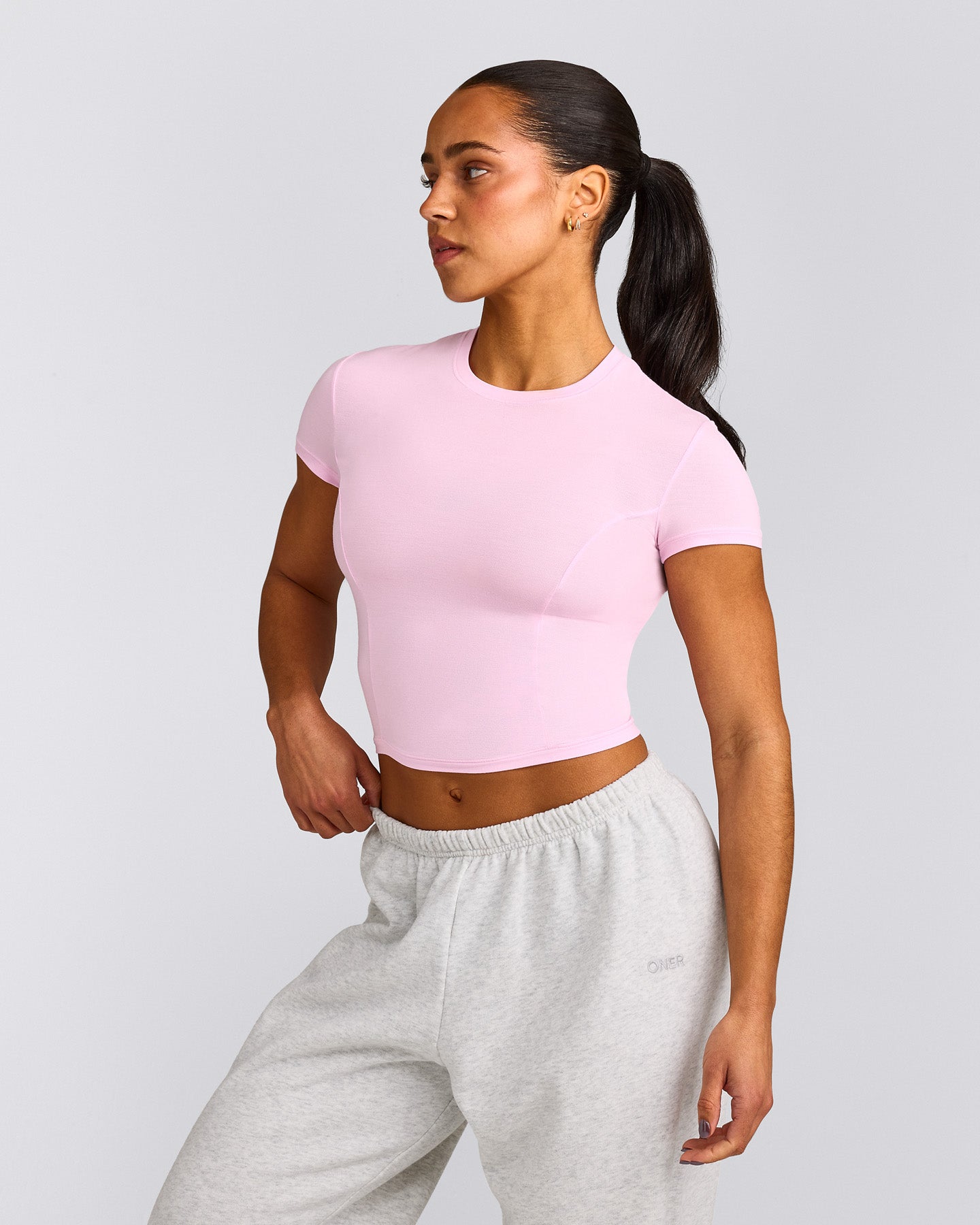 Mellow™ Motion Crew Neck Mid Top | Chalk Pink