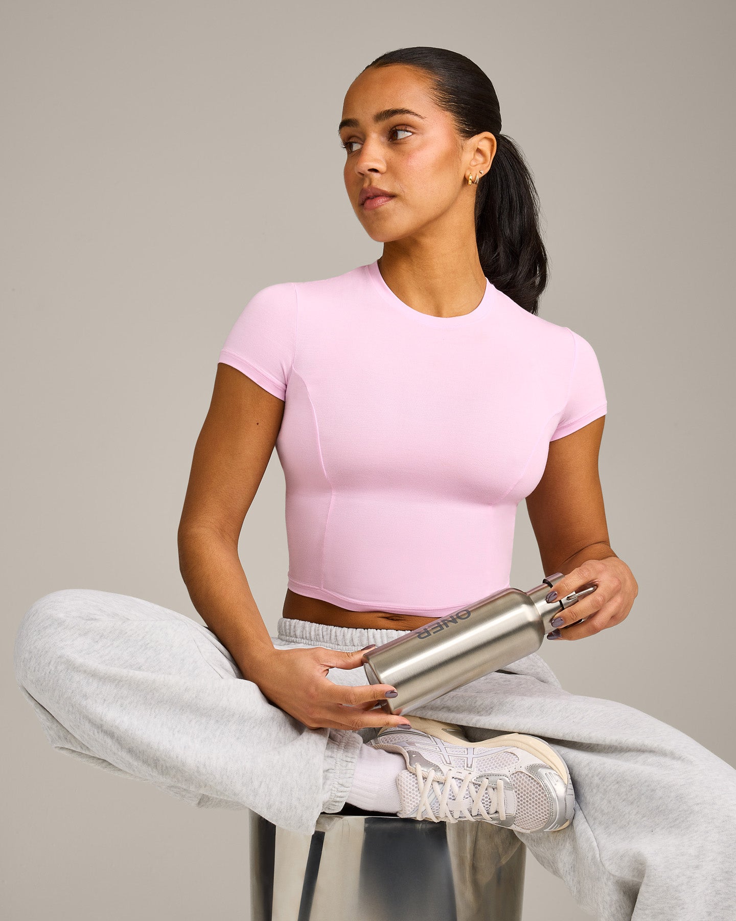 Mellow™ Motion Crew Neck Mid Top | Chalk Pink