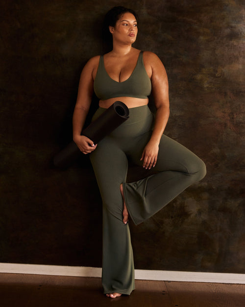 SoftMotion™ Flared Trousers with Gray Logo | Dark Khaki