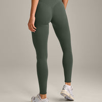 SoftMotion™ High Waisted Leggings with Grey Logo | Dark Khaki