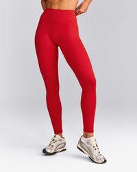 SoftMotion™ High Waisted Leggings with Grey Logo | Fiery Red