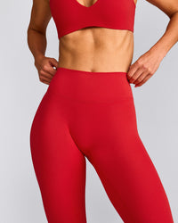 SoftMotion™ High Waisted Leggings with Grey Logo | Fiery Red