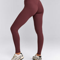 SoftMotion™ High Waisted Leggings with Grey Logo | Velvet Mocha