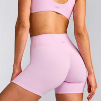 SoftMotion™ High Waisted Shorts 6" with Grey Logo | Chalk Pink