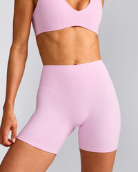 SoftMotion™ High Waisted Shorts 6" with Grey Logo | Chalk Pink