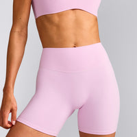 SoftMotion™ High Waisted Shorts 6" with Grey Logo | Chalk Pink