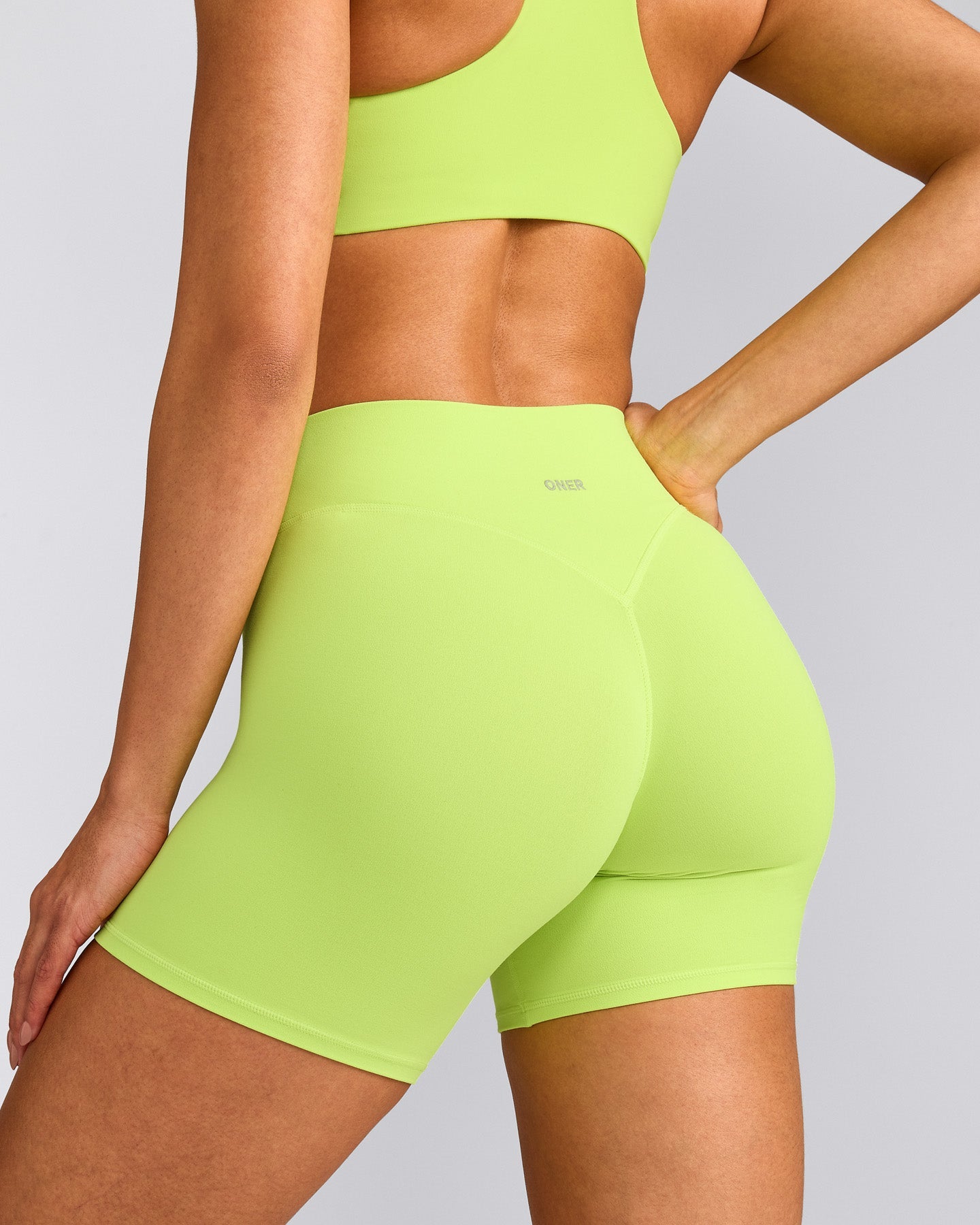 SoftMotion™ High Waisted Shorts 6" with Gray Logo | Citrus Green